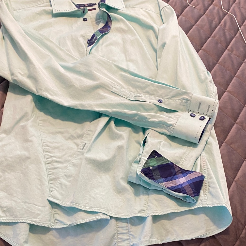 Stone Rose Sage Green Shirt with Navy Accents